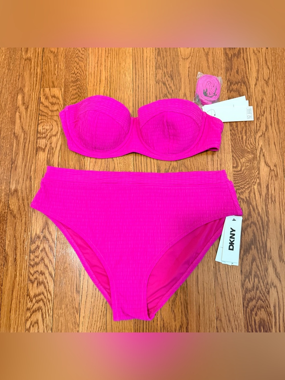 DKNY 2 piece  Hot Pink Swimsuit Bathing Suit Size L